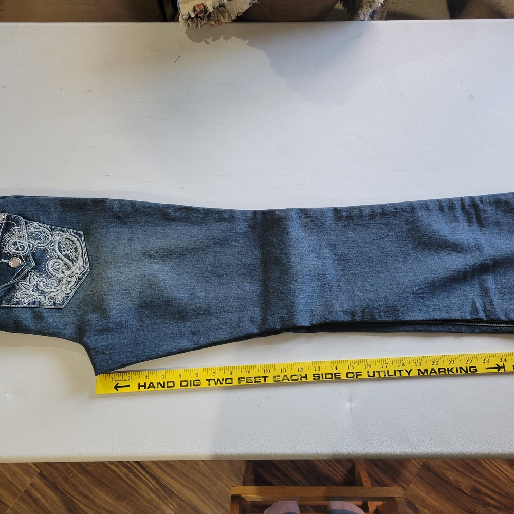 Blue Denim Jeans with Lace Pocket Detail